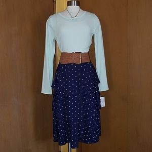 NWT LuLaRoe Georgia L mint and Navy w/ white dots